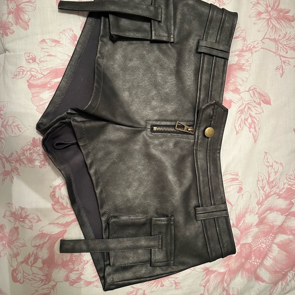 Edikted Black Faux Leather Cargo Shorts